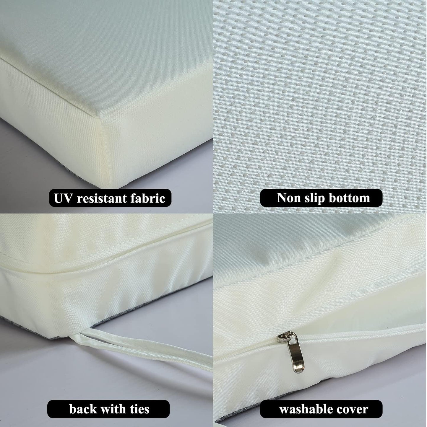 20x20 inch Patio Chair Cushions Non Slip Bottom Chair Pad with Ties Waterproof Square Outdoor Seat Cushion Replacement for Garden Swing Furniture Set of 2, White
