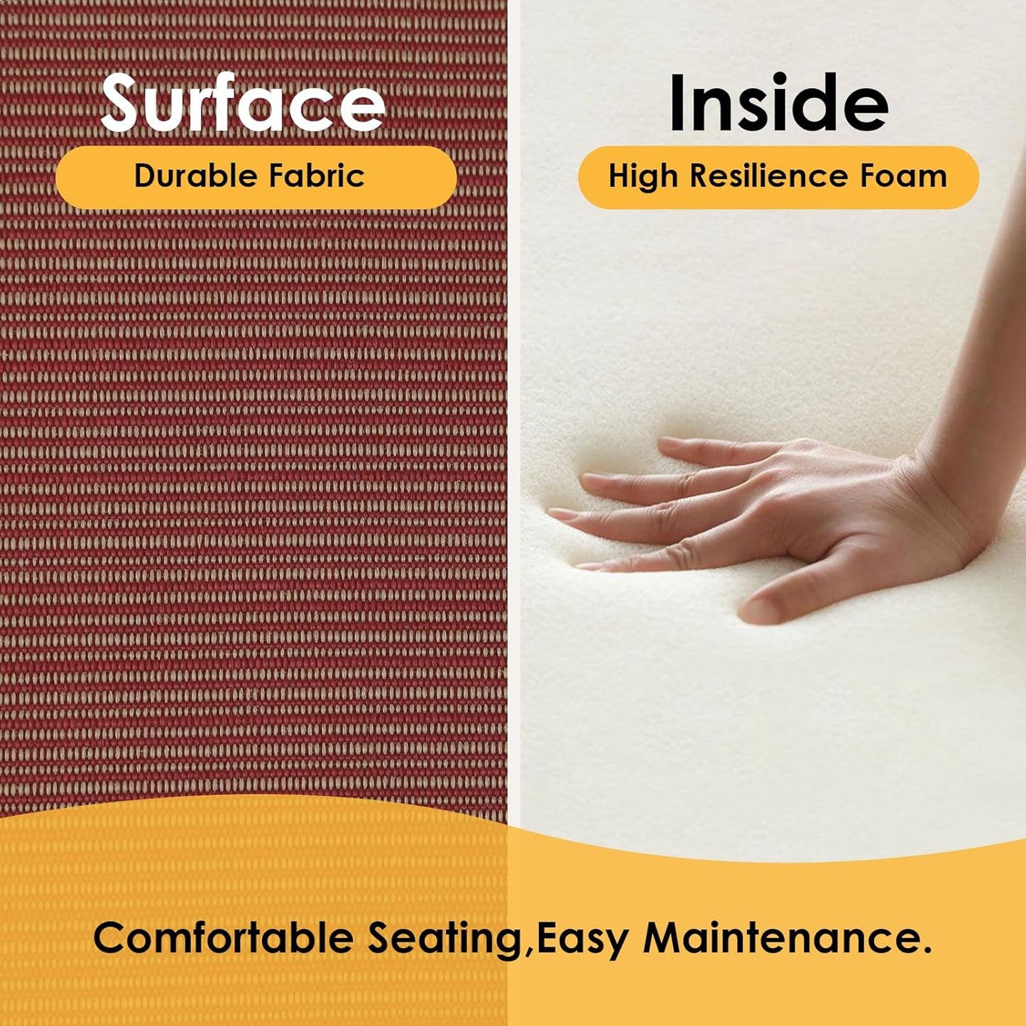Outdoor Square Corner Seat Cushion, 18.5"x16"x3", Set of 4, Non Slip Seat Cushion Pads with Removable Cover for Patio Furniture, Garden Yard Lawn, Dark Yellow Tan Stripe