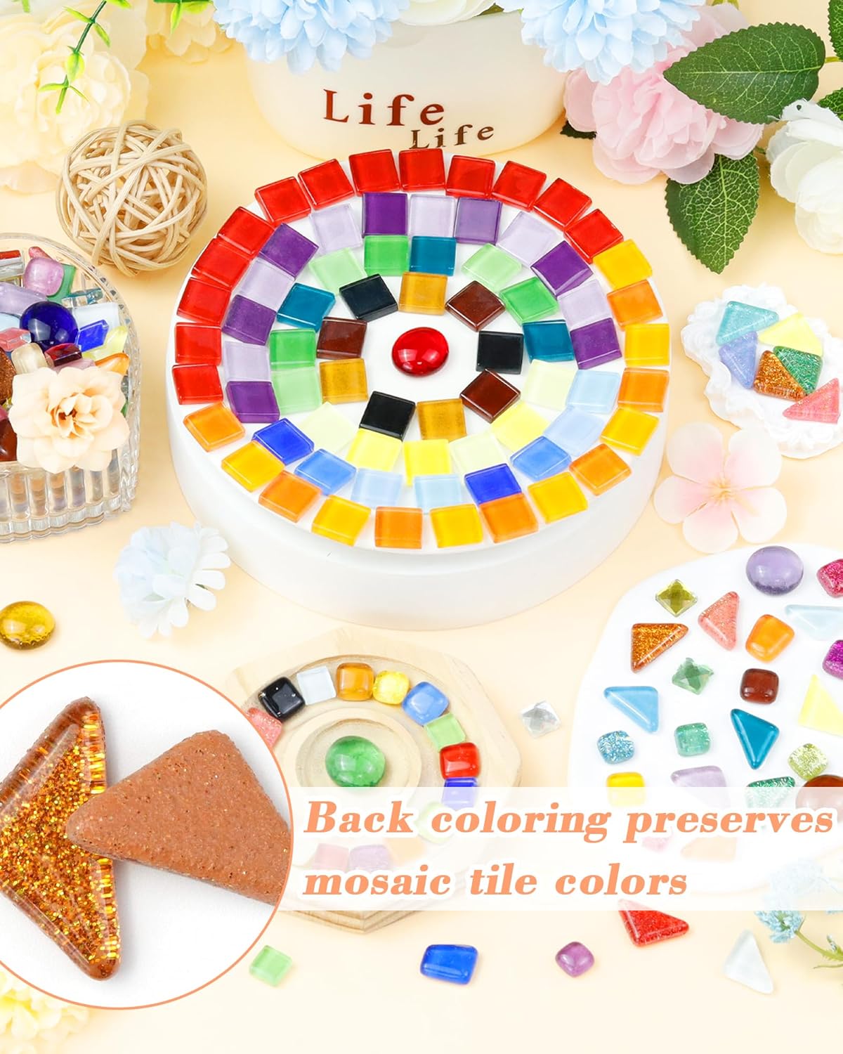 FIVEIZERO 420g Mosaic Tiles for Crafts - 280Pcs Glass Mosaic Kits, Mixed Shapes Mosaic Glass Pieces for Art, Irregular Tiny Mosaic Tile for DIY Projects, Home Decoration(Orange)