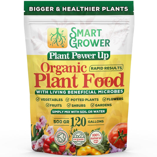 Organic Plant Food with Beneficial Microbes, Fast Acting Vegan Fertilizer for Vegetable Garden, Outdoor & Indoor Plant Fertilizer, Miracle Growth for Plants Concentrated Value 500GR Makes 120 gallons