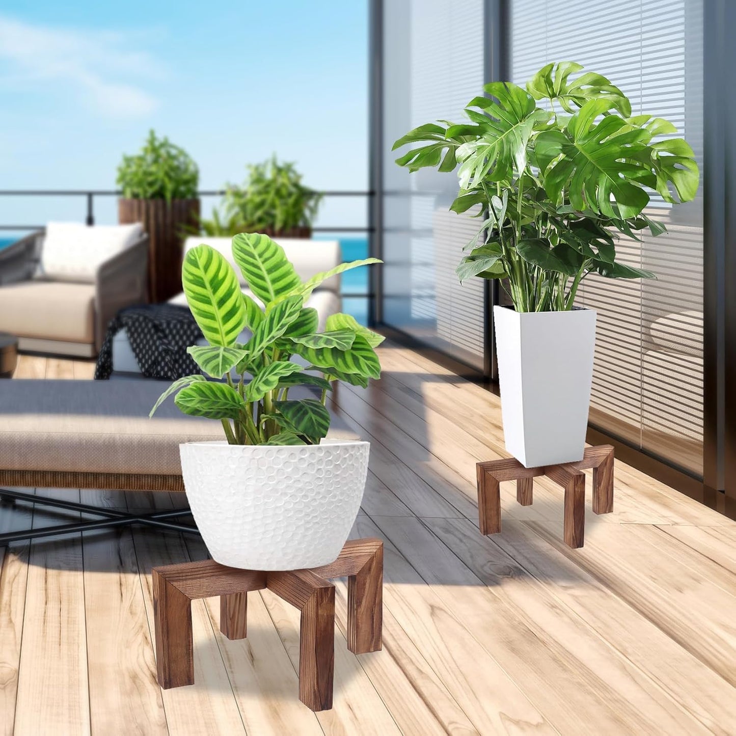 Plant Stand, Indoor/Outdoor Wood Plant Holder, Single Flower Pot Stand, Sturdy Planter Stand
