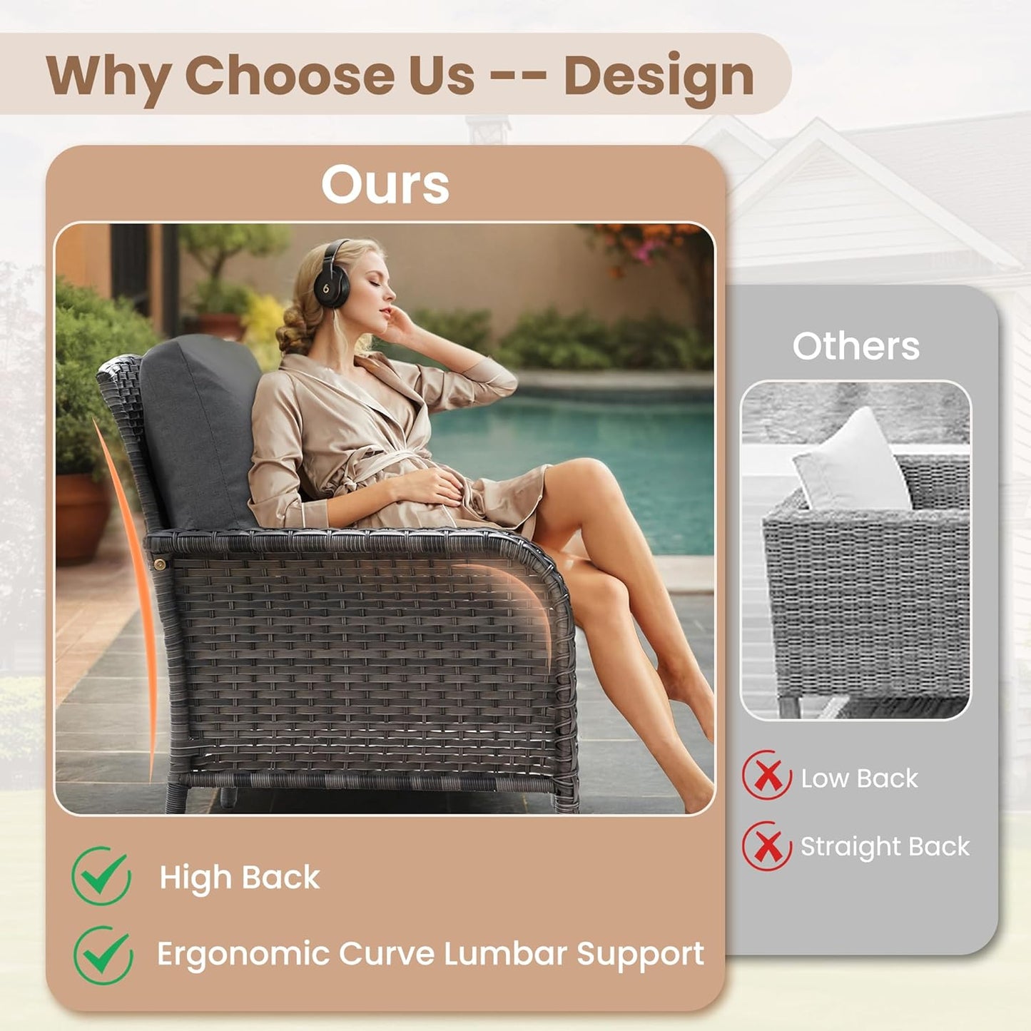 HOOOWOOO Patio Furniture Set,4 Pieces Outdoor Conversation Set,All Weather Wicker Loveseat Sofa Set with High Back Chairs Table,Black