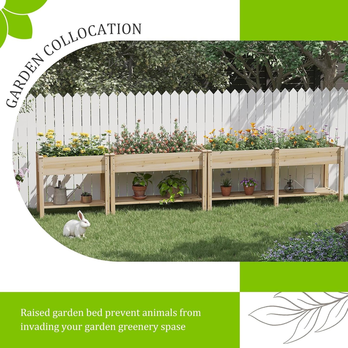 Raised Garden Bed, Planter Box with Storage Shelf, Elevated Wooden Box with Legs, Garden Planter for Backyard, Patio, Balcony, Natural Wood (Natural, L)