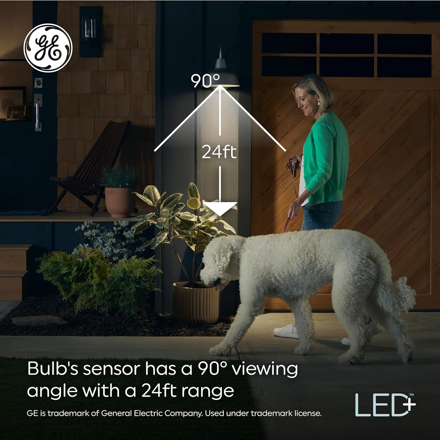 GE LED+ Motion LED Light Bulbs, PAR38 Outdoor Security Floodlights, 15W, Warm White (3 Pack)