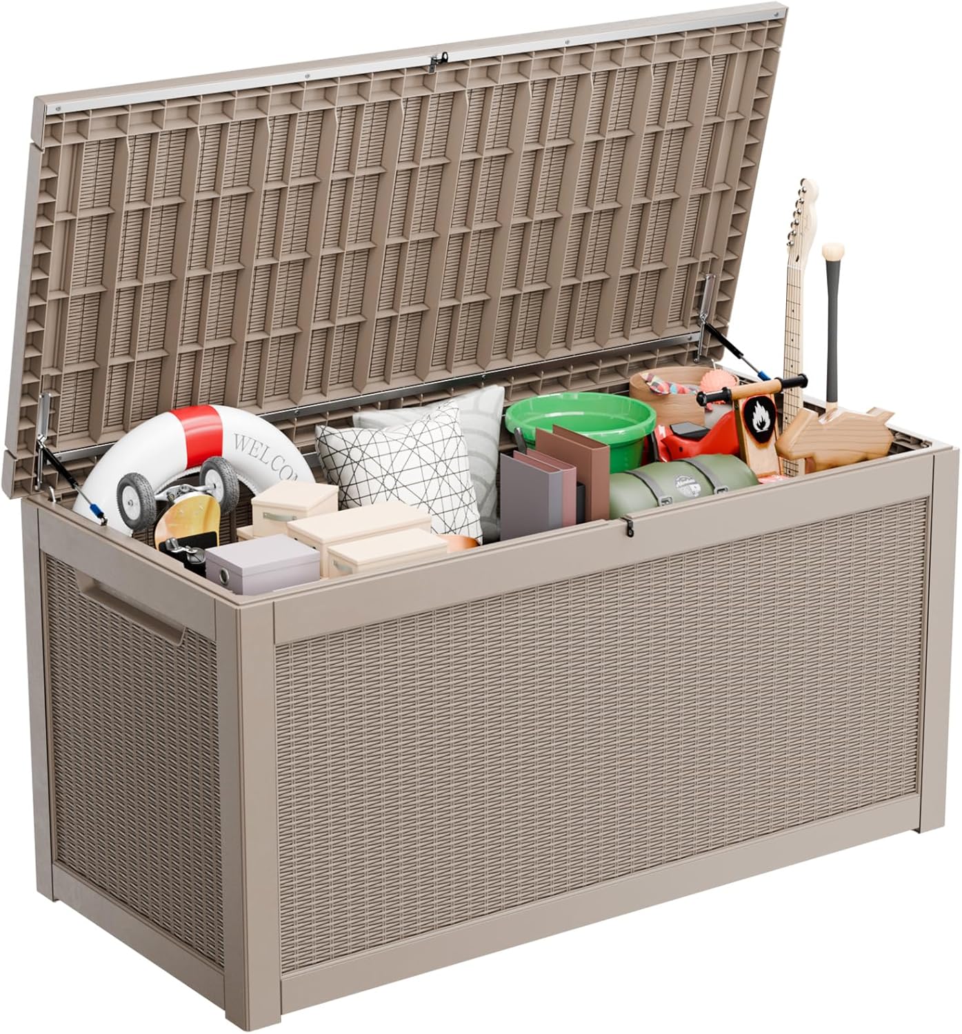 260 Gallon Waterproof Outdoor Storage Box,Large Resin Deck Box,Lockable Outside Storage Box Container for Patio Furniure,Garden,Tools (260 Gallon,Grey)