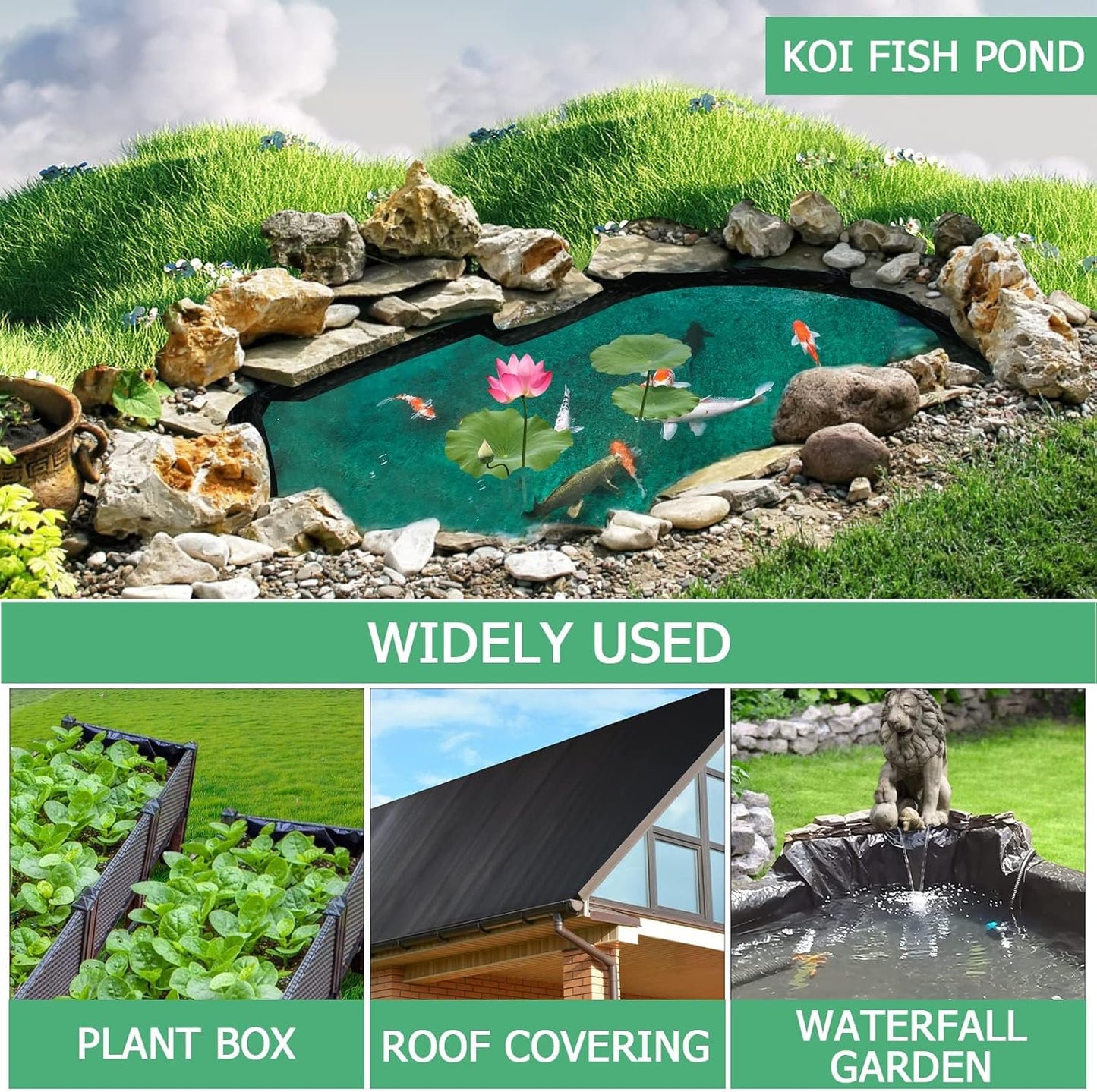 MYFAMIREA 20 FT x 25.2 FT Pond Liner, 20 Mil HDPE Pond Liner, Sun Resistant Preformed Easy Cutting Pond Liner Underlayment for Fish Koi Ponds, Garden Fountain, Waterfall Fish Pond