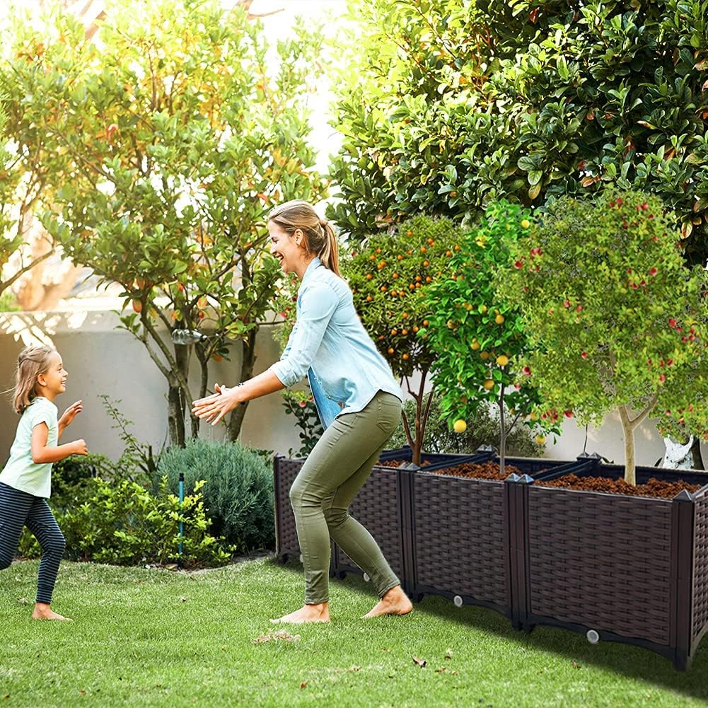 Large Planters for Outdoor Plants Raised Garden Bed Elevated Rectangular Garden Box Kits for Gardening, Vegetables, Flowers and Herbs in Backyard Patio Balcony