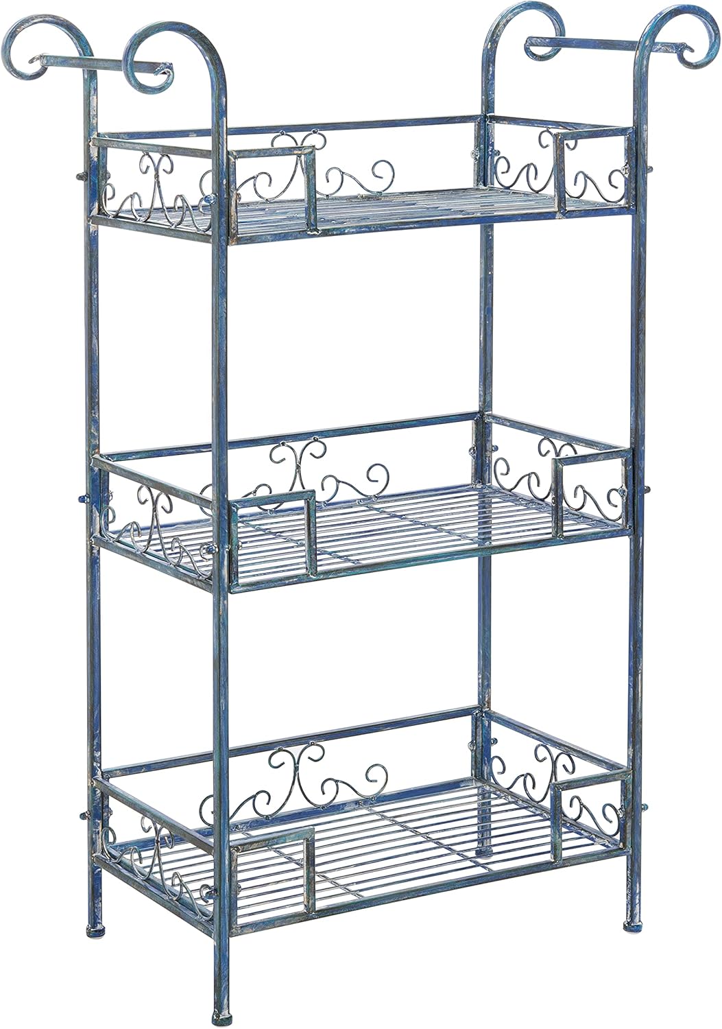Safavieh PAT5006C-Outdoor Collection Noreen Victorian Antique 3-Tier Shelf, Mossy Blue