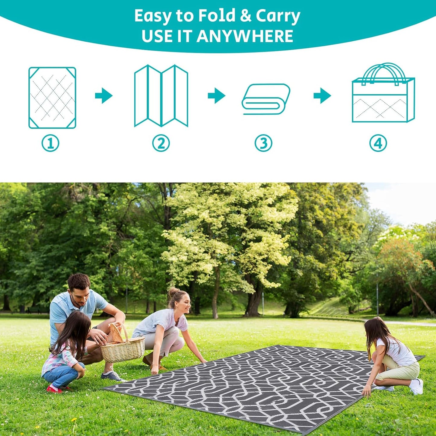 HEBE Outdoor Rug Waterproof 9x12, Reversible Plastic Straw Rug RV Camping Rug, Indoor Outdoor Patio Mat Clearance, Outside Carpet for Porch,Deck,Camper,Balcony,Backyard,Picnic