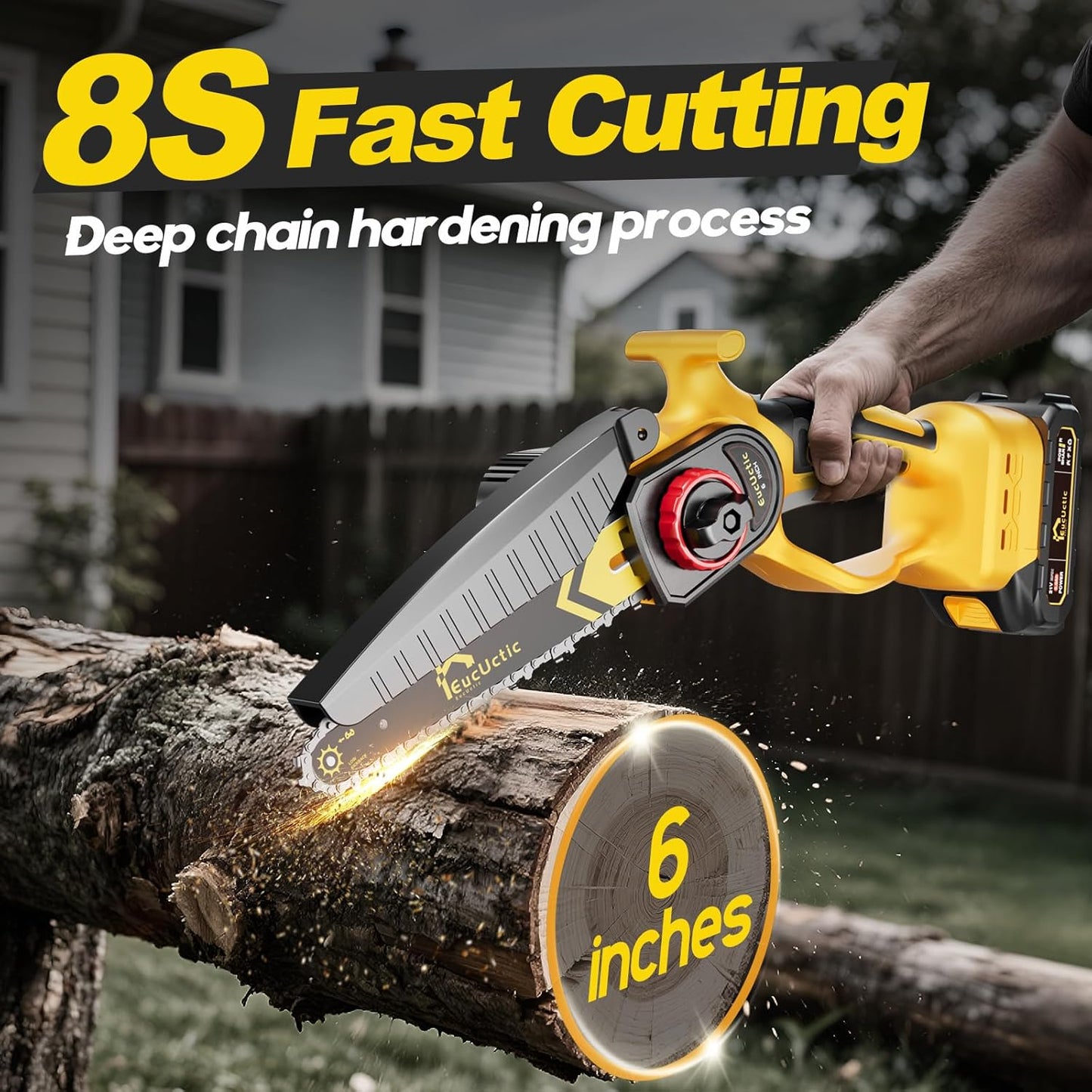 Mini Chainsaw 6 Inch Cordless, Brushless Small Chainsaw Battery Powered with 2 Batteries, Handheld Chain saw for Tree Trimming, Wood Cutting, Home Garden DIY, Best Gifts for Dad, Women