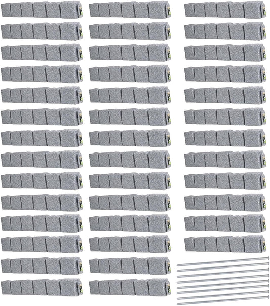 Beuta Landscape Edging | Garden Edging Border | Faux Stone Blocks for Lawn Edging, Flower Beds & Yard Edging – 40 Pack | Each Section Has 6 Blocks 48" L x 4" W x 6.5" H | 80 Spikes | Greystone