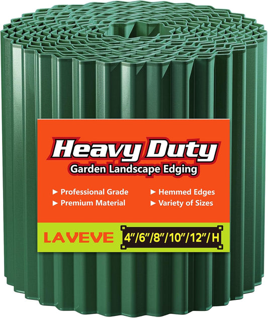 LAVEVE Corrugated Metal Garden Edging 4" x 10Ft, Landscape Edging Border for Lawn, Flower Bed, Garden Fence, Paver Edging (Green)