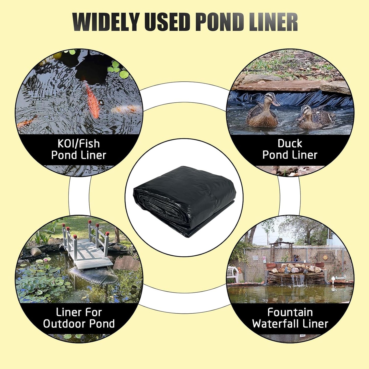 yeezoo 25X25FT Reinforced Large PE Pond Liner, KOI Pond Liners for Outdoor Ponds, Enhanced 5-Layer Structure Pond Liner for Fish, Duck, Garden Raised Bed and Waterscape Pond(0.63oz/sq ft Thickness)