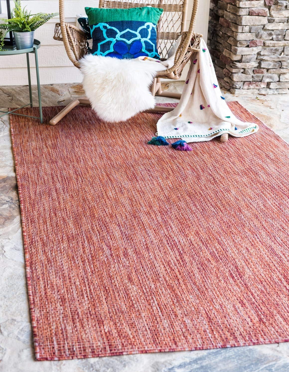 Unique Loom Collection Casual Transitional Solid Heathered Indoor/Outdoor Flatweave Area Rug (7' 1" x 10' Rectangle, Rust Red/Beige)