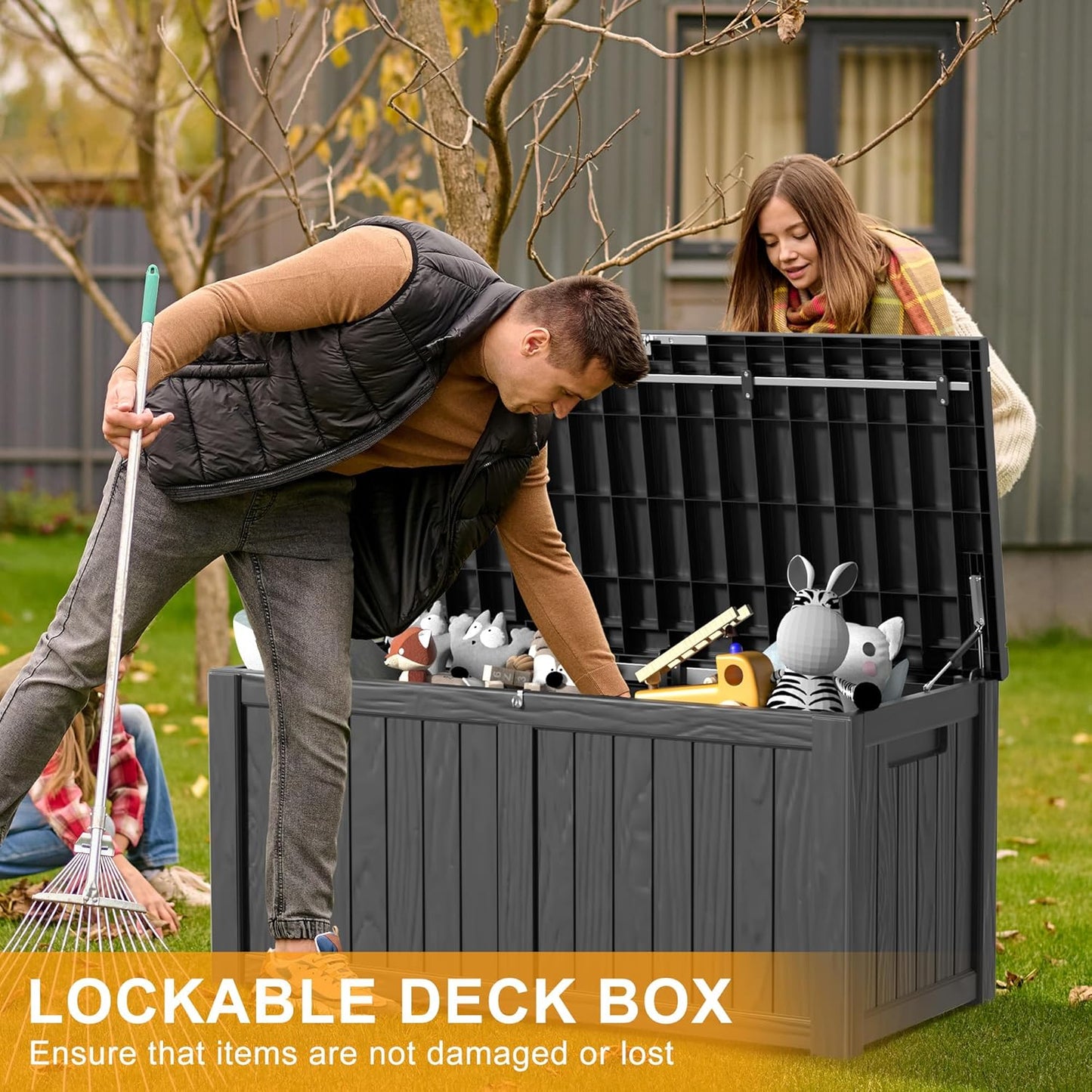 120 Gallon Outdoor Storage Box – Waterproof Deck Box for Patio & Garden,Black