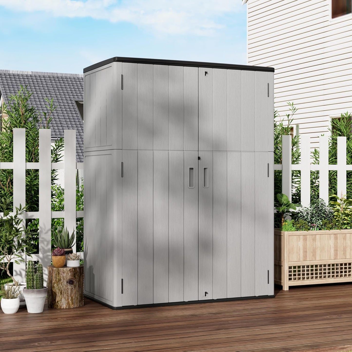 Outdoor Storage Shed Waterproof,Resin Storage Sheds Outdoor with Floor,Outdoor Storage Cabinet for Garage Storage, Pool Storage, Bike, Garden (57Cu.ft)