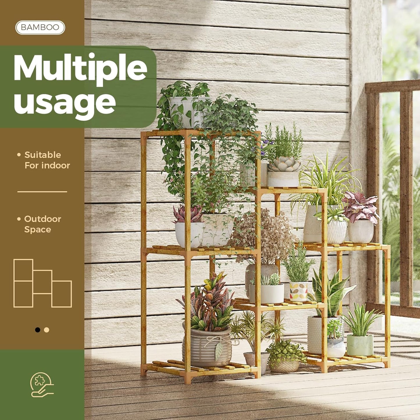 Bamworld Bamboo Plant Stand Indoor Boho Plant Shelf Tiered Plant Rack for Multiple Plants 3 Tiers 7 Pots Ladder Plant Holder Plant Table for Plant Pots Home Decor for Gardening Gifts Nature Color