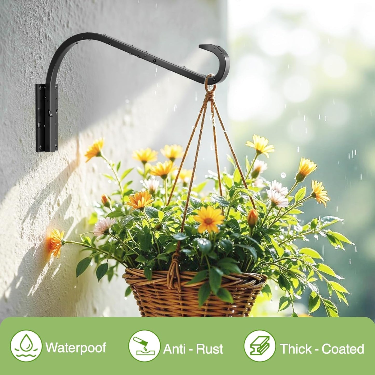 12 Inch 2 Pack Plant Hangers for Indoor/Outdoor Wall Mount - Heavy Duty Hanging Plant Holder & Bird Feeder Hooks, Decorative Black Metal Wall Hangers for Plants, Flower Baskets