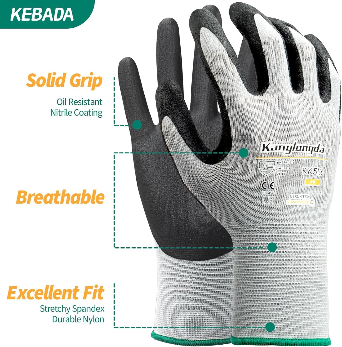 6-Paris XL Work Gloves for Men and Women, Nitrile Coated Safety Protective Gloves with Grip, Ideal for Gardening, Warehouse, Mechanic, Light Duty Construction Work