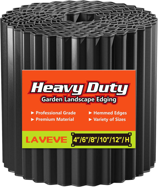 LAVEVE Corrugated Metal Garden Edging 6" x 20Ft, Landscape Edging Border for Lawn, Flower Bed, Garden Fence, Paver Edging (Black)