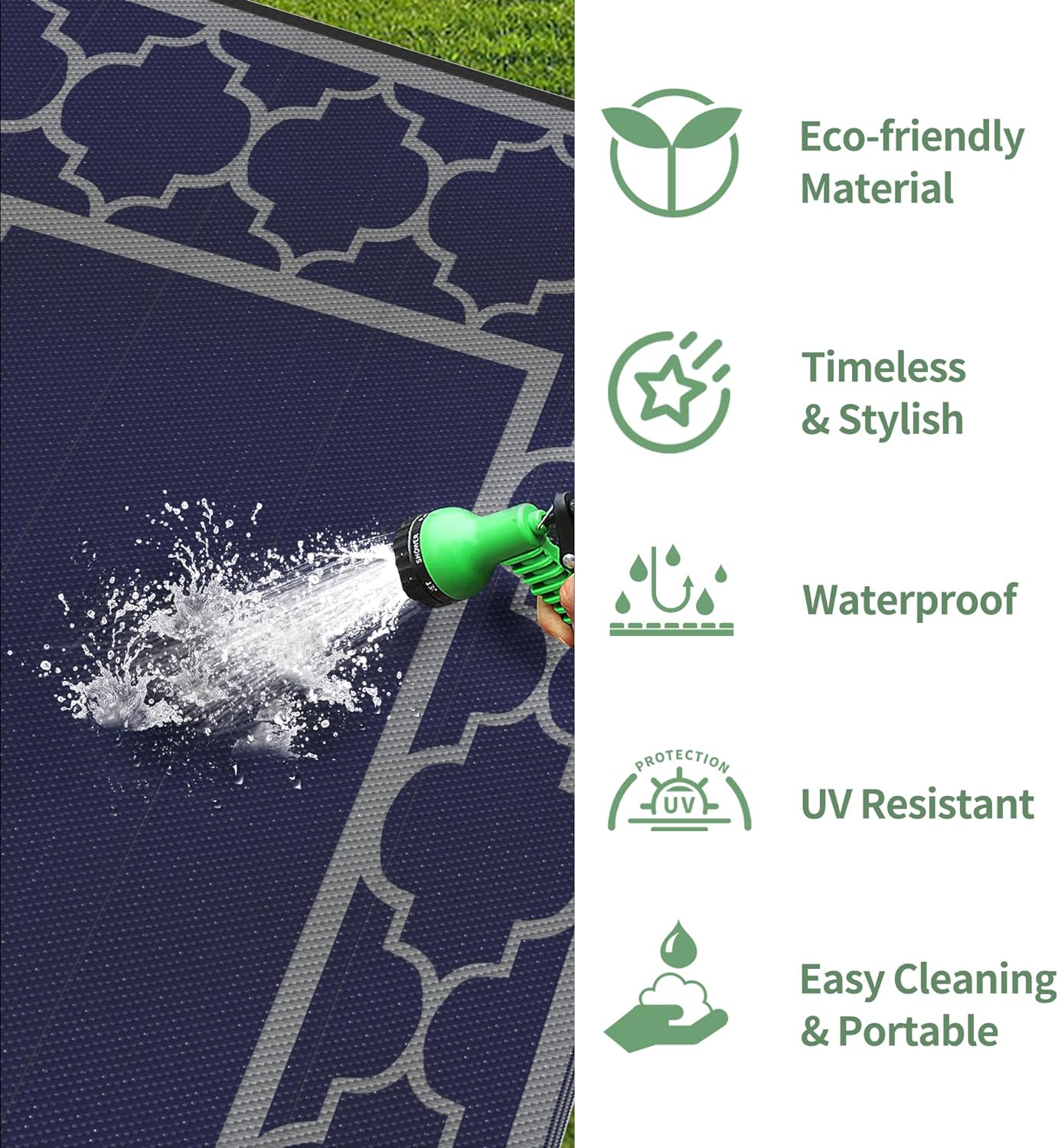 GENIMO 2.5 ' x 8 ' Outdoor Rug for Porch Patio Clearance, Waterproof Indoor Outdoor Plastic Straw Rugs Carpet, Reversible Outside Area Rv Mat for Camping, Balcony, Deck, Picnic, Beach (Blue & Gray)