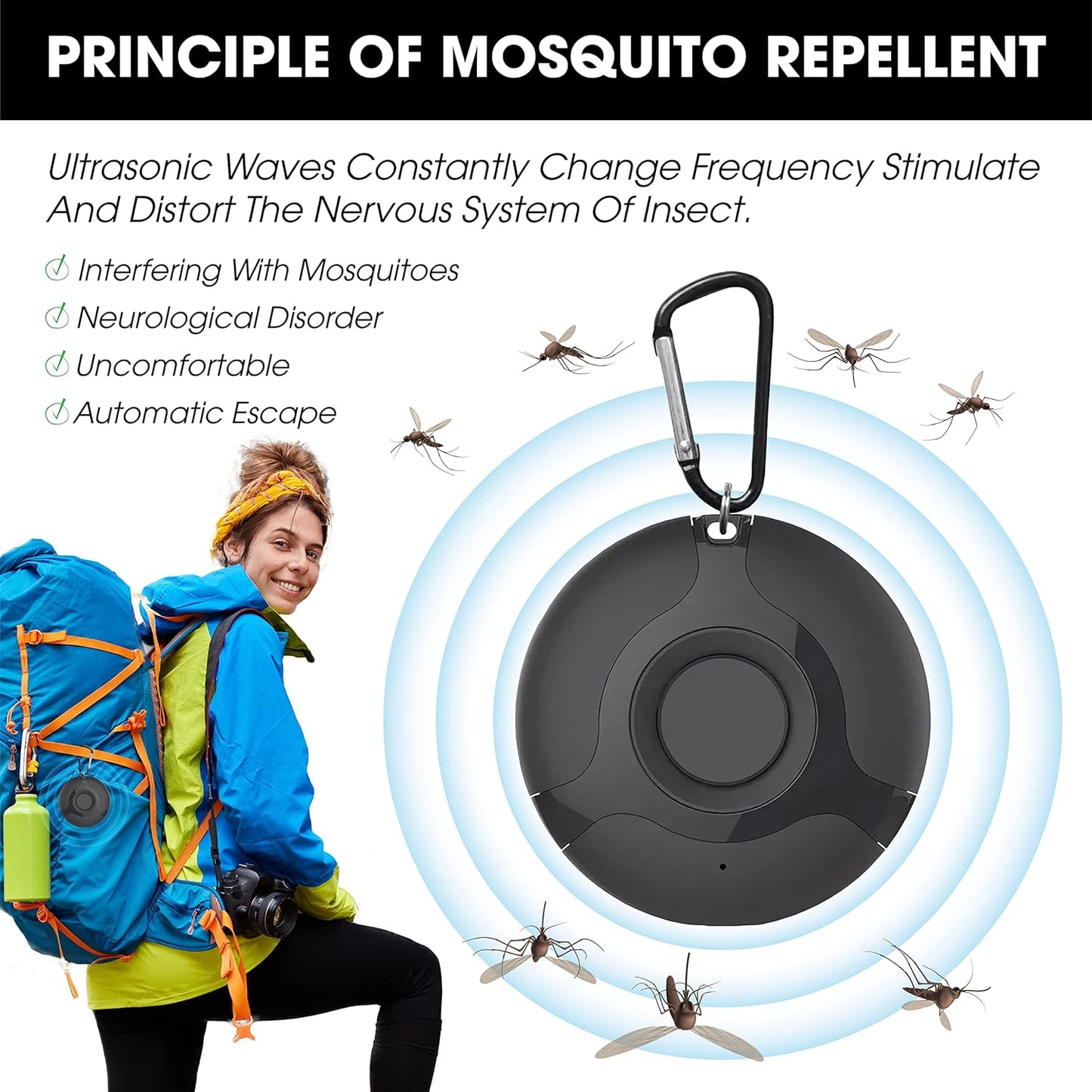 Black Ultrasonic Tick & Flea Repeller – Rechargeable and Portable Protection – Uses High-Frequency Technology to Keep Ticks and Fleas Away – Safe for People and Pets, Perfect for Outdoor Use