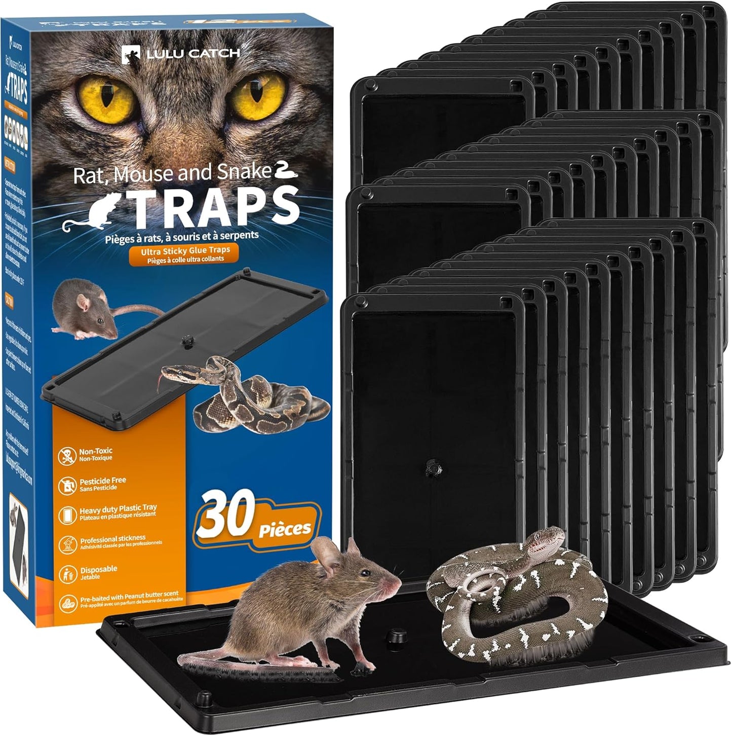 LULUCATCH Glue Mouse Traps Indoor for Home 30 Pack, Pre-Baited Sticky Plastic Glue Boards for House, Snake, Lizard, Insect, Mice, Rats & Spider Traps, Pet Safe Pest Control