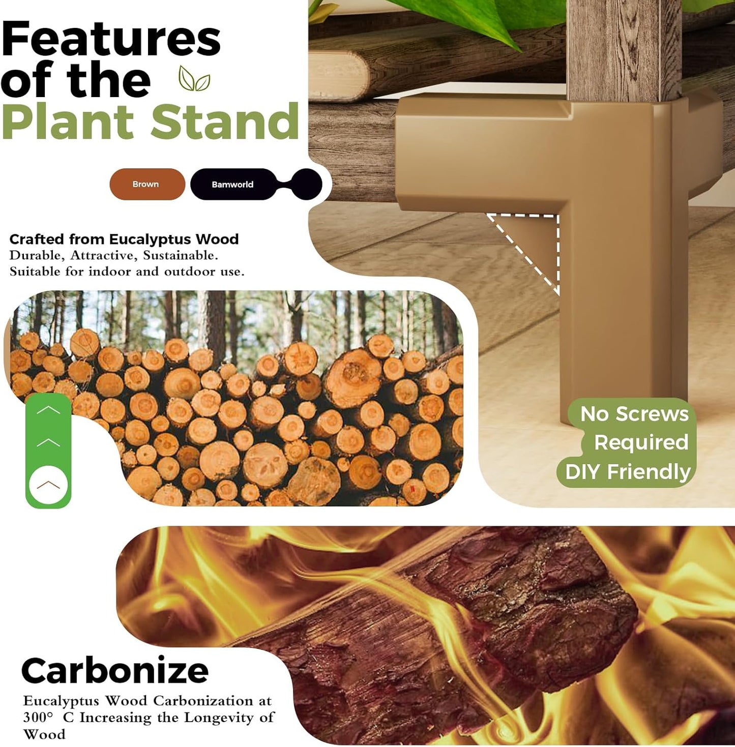 Bamworld plant stand indoor, brown