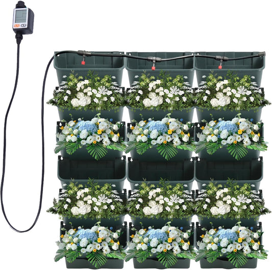 Self Watering Wall Planter with 18 Pots, Wall Planters for Indoor Plants, Vertical Garden Planter, Wall Mounted Plastic Plant Grow Pots for Fruits Vegetables Flowers Herbs (Green)