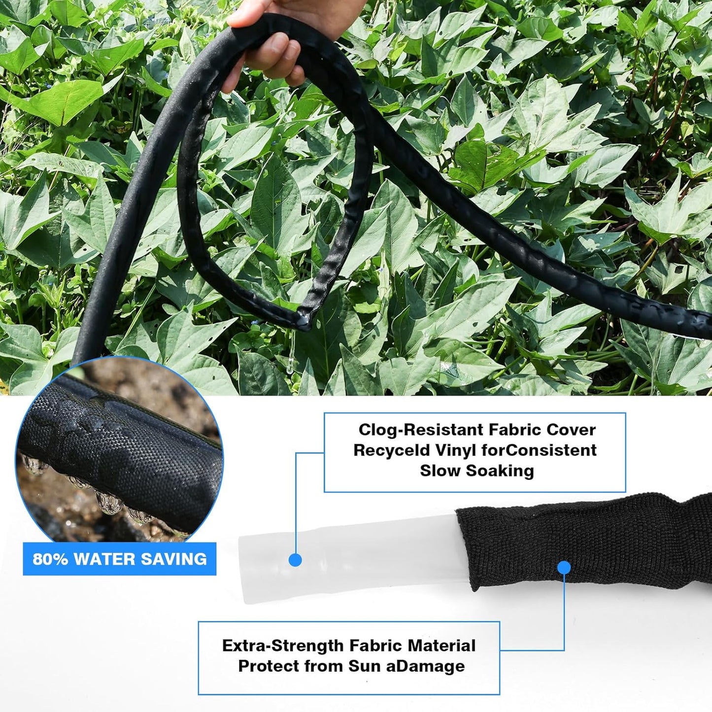 Flat Soaker Hose 50FT x 3 PACK,Drip Hose for Garden Beds Linkable Irrigation System Lightweight and Easy Watering for Tree Plant and Save 80% Water for You (150FT)