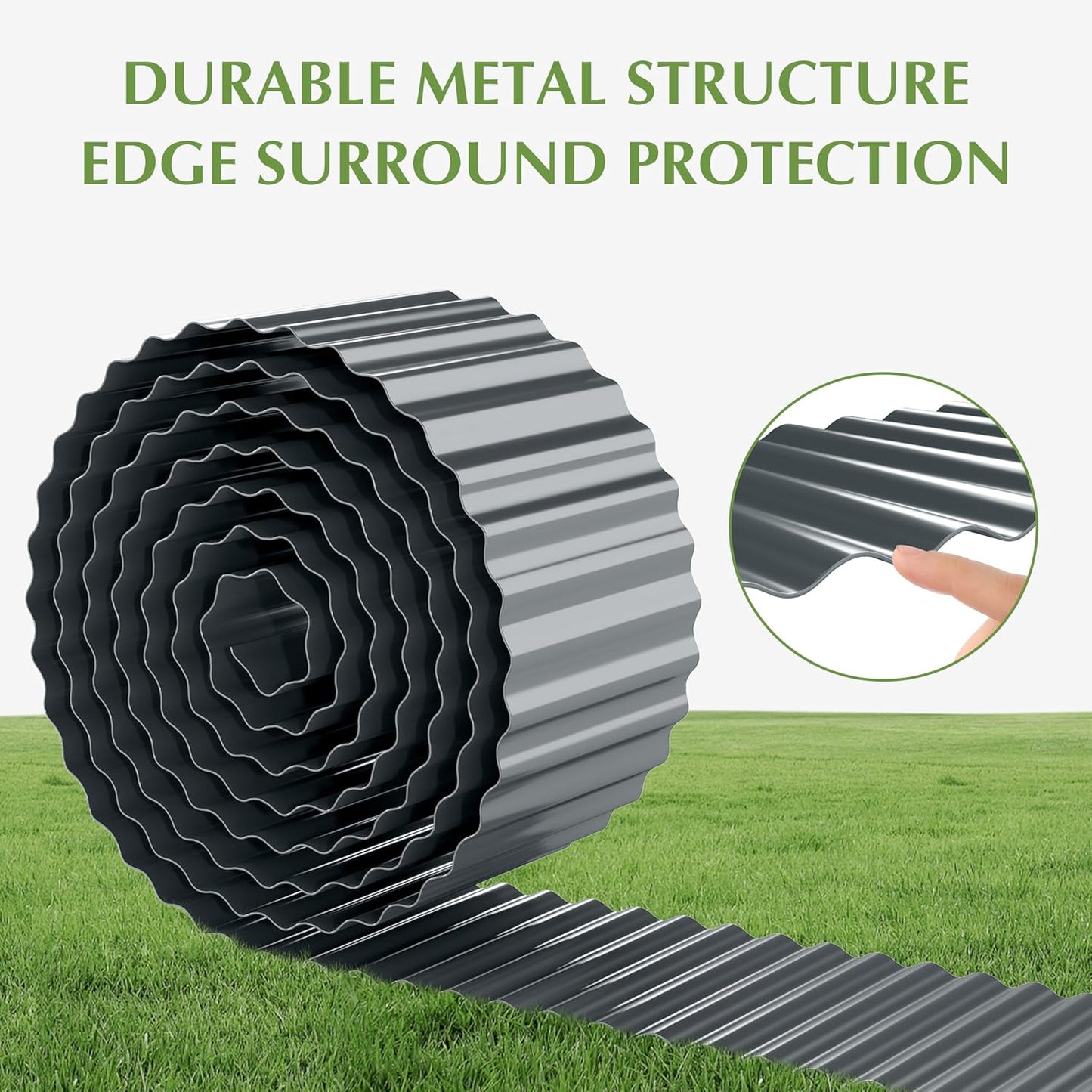 Metal Garden Edging Border, Corrugated Steel Landscaping, DIY for Lawn (Black, 10 Inch x 10FT)