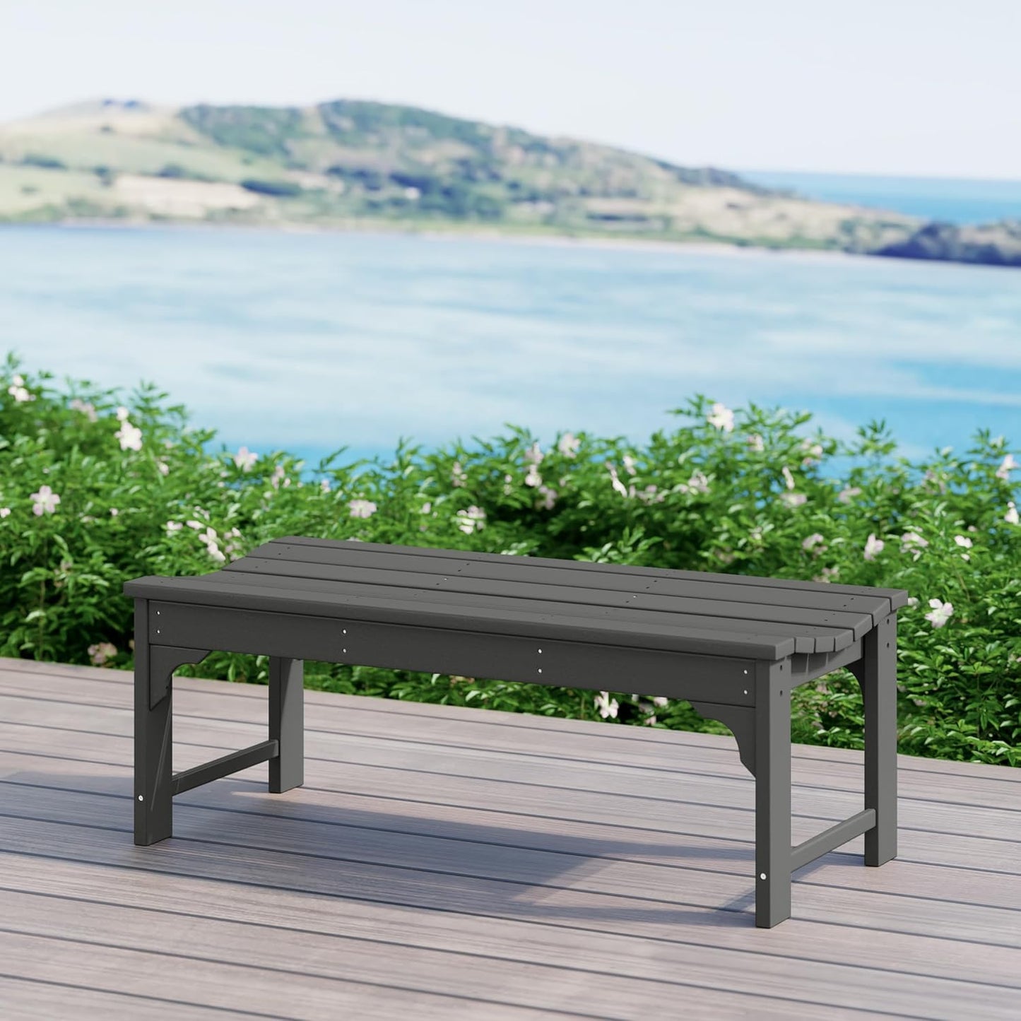 WestinTrends Malibu Outdoor Bench, All Weather Resistant Poly Lumber Backless Patio Garden Bench, Adirondack Curved Bench Seat for Comfort, Gray