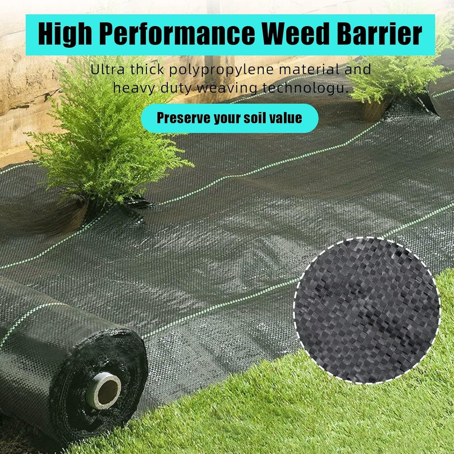 6 Ft x 300 Ft Heavy Duty Weed Barrier Landscape Fabric, 3.2Oz Professional Grade Weed Barrier Fabric for Gardening, Erosion Control & Construction, Durable Polypropylene Ground Cover