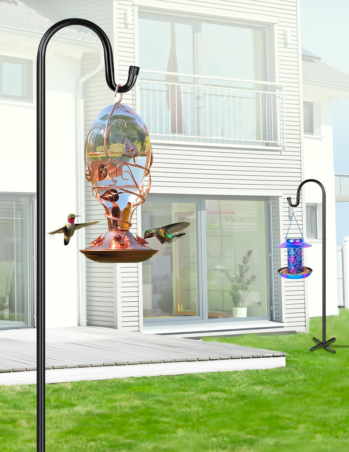 XDW-GIFTS Bird Feeder Pole for Outdoor, 45 Inch Shepherds Hooks Heavy Duty Garden Pole for Hanging Plant Basket, Solar Light Lanterns, Garden Plant Hanger Stands with 5 Base Prongs