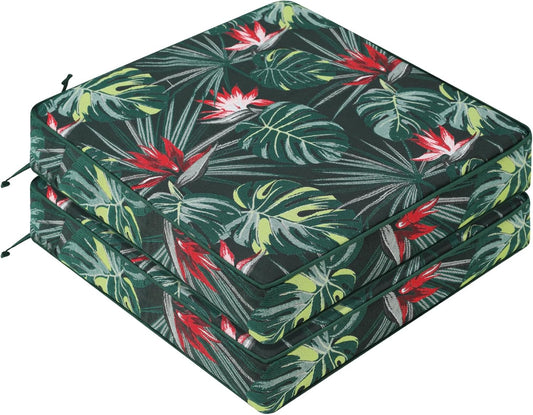 Favoyard Outdoor Chair Cushion 24 x 24 x 4 In Waterproof Pattern Fade Resistant Cushions for Patio Furniture with Removable Cover Attach Straps 28D Foam Insert Cushions Pads for Seat Sofa Couch 2 Pack