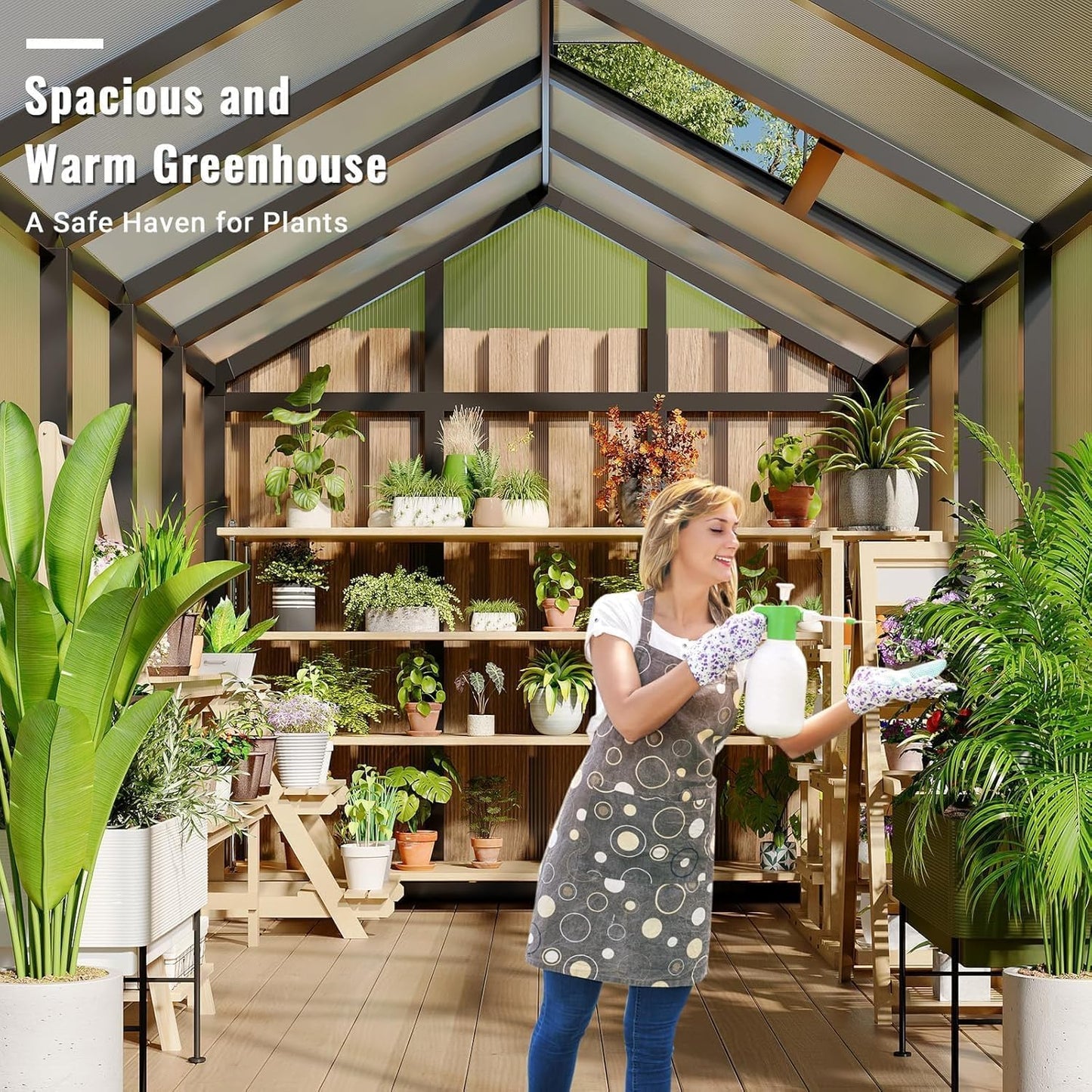 Greenhouse, 6x10 Ft Outdoor Greenhouses with Roof Vents and Sliding Doors, Aluminum Frame Polycarbonate Accessible Greenhouses, Suitable for Outdoor Gardens and Backyards, Black