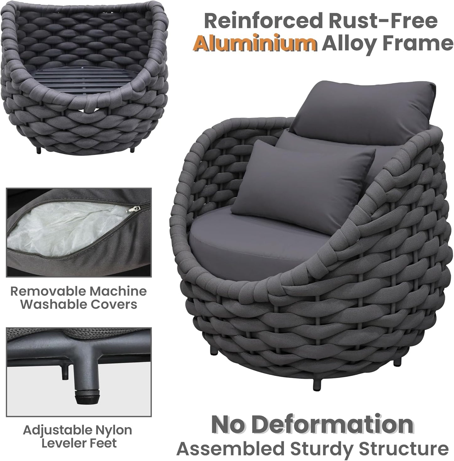 4 Pieces Outdoor Patio Furniture Set, All Weather Textilene Patio Conversation Set Patio Sofa and Loveseat Set with Table Cushions for Bistro Poolside Garden Backyard Hotel - Dark Gray