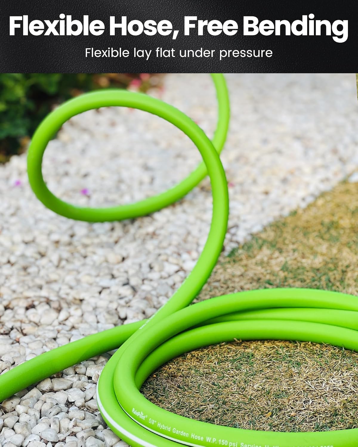 RAINPOINT Garden Hose 50ft - Flexible Heavy Duty Water Hose with Swivel Handle - Lightweight, Hybrid Rubber, 5/8", Male to Female