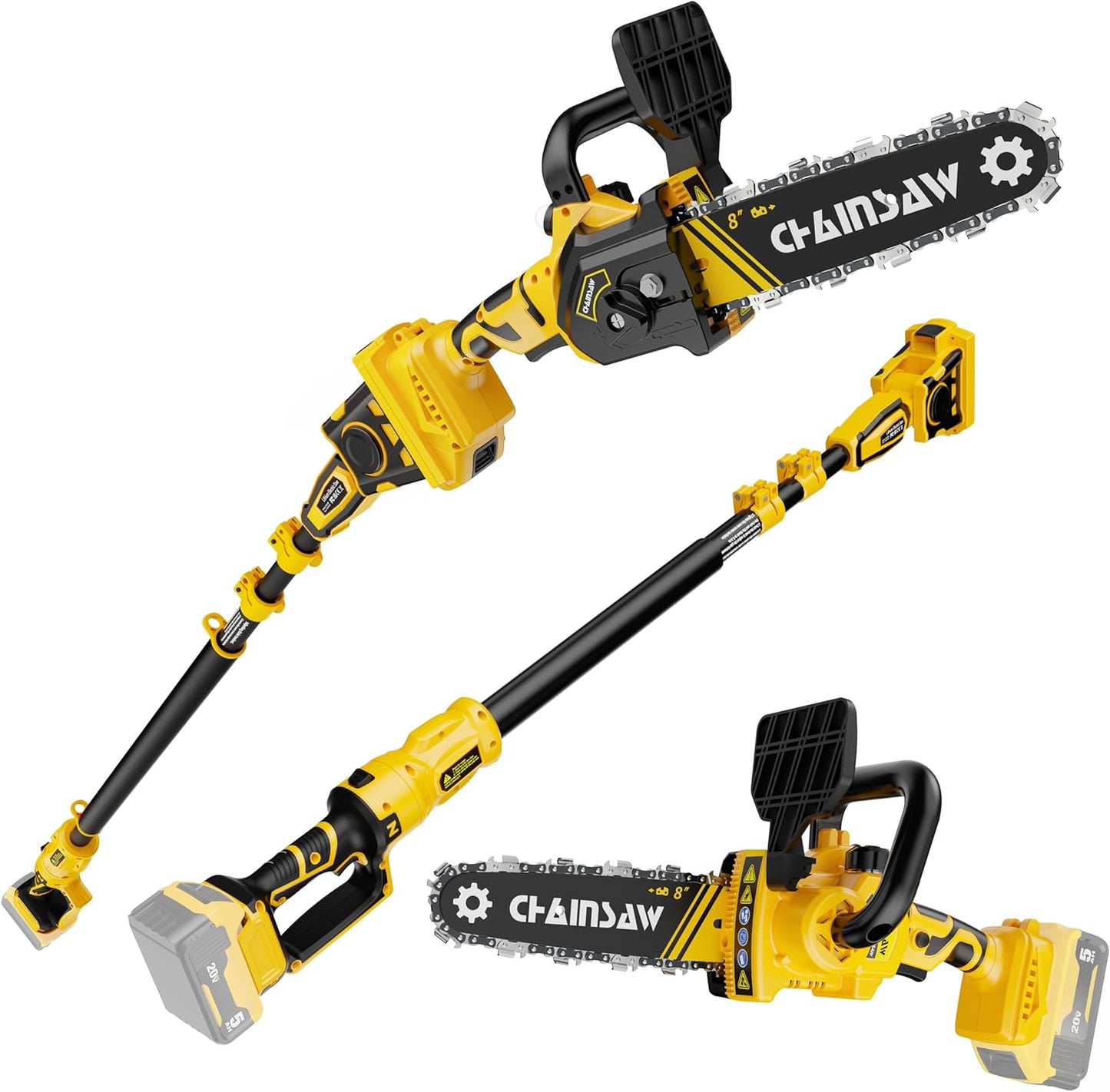 2-in-1 Cordless Pole Saw, 8 Inch Brushless Pole Chainsaws Compatibility with DEWALT 20V MAX Battery, 8 lb Lightweight, Auto Oiling, 14.8 FT MAX Extension Pole Saws for Tree Trimming(No Battery)