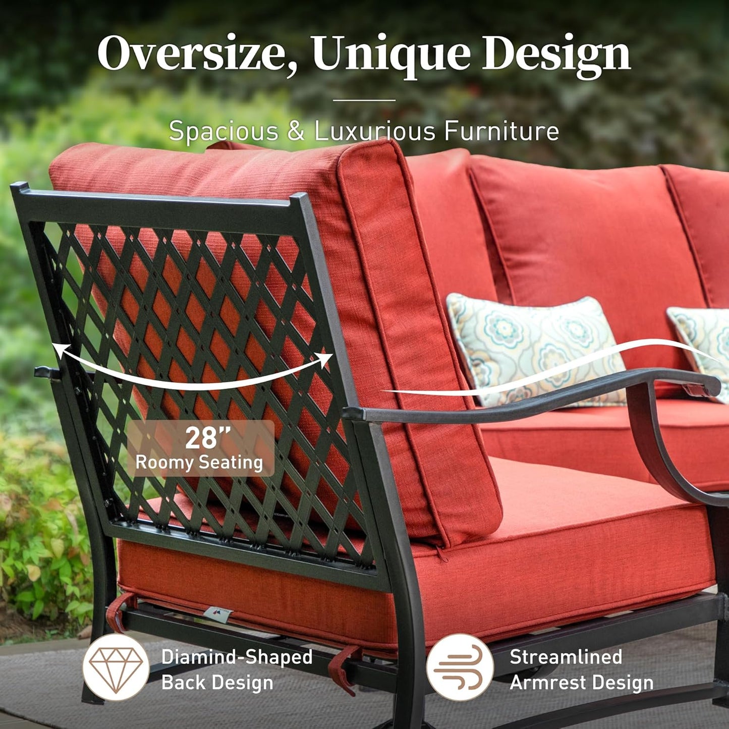 Metal Outdoor Swivel Patio Chairs Set of 2 with 5.75" Extra Thick Cushion, 2 Piece High Back Swivel Rocker Patio Chairs Outdoor Furniture Seating for Deck Balcony Front Porch, Red