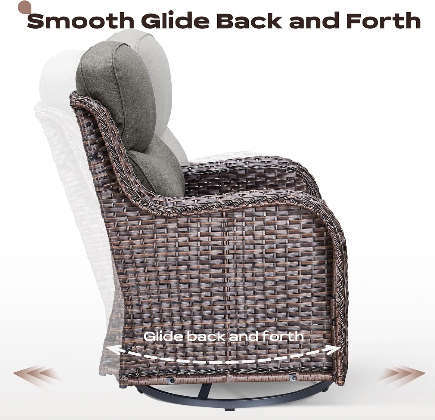 Wicker Outdoor Patio Furniture Set - 8 Piece Patio Conversation Sets with Swivel Rocker Chairs, Ottomans, Sofa and Coffee Table, 6 inch Cushions, Deep Seating, for Porch Deck Brown/Grey