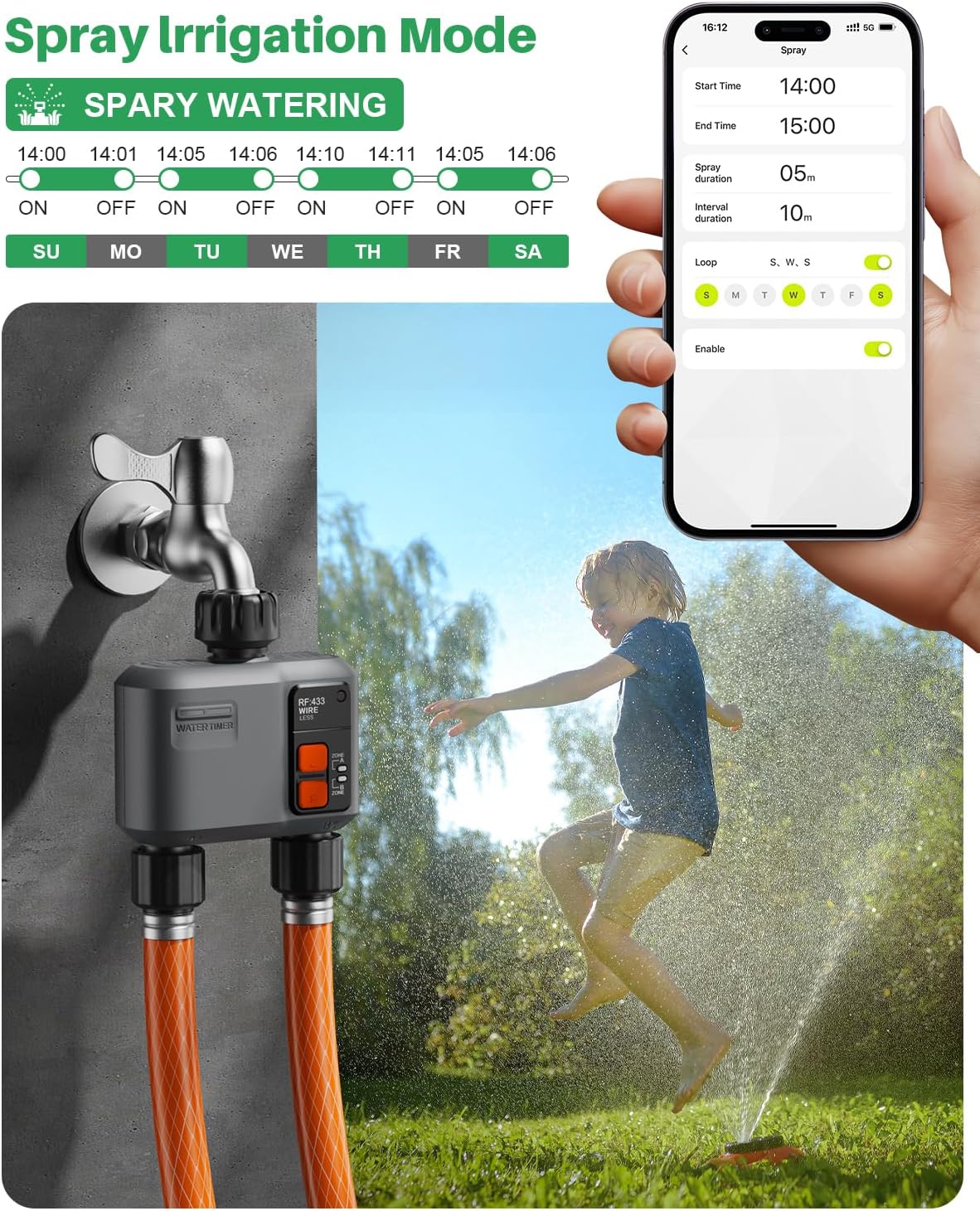 WiFi Sprinkler Timer 2 Zone with 984 Feet RF Gateway, 2 Pack Smart Water Timer for Garden Hose with Rain Delay/Manual/Automatic,WiFi Water Hose Timers for Garden & Lawns