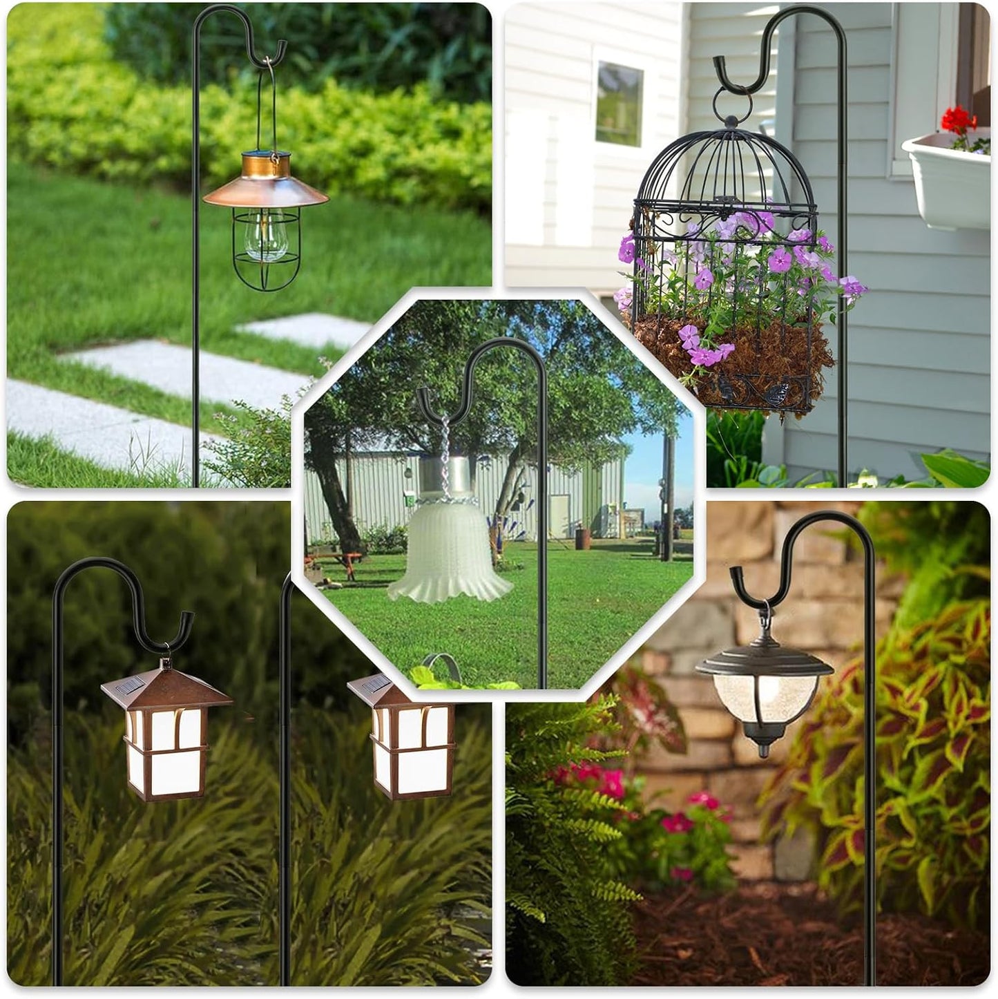 84" Shepherds Hooks for Outdoor with 7 Prongs Base, Heavy Duty Bird Feeder Pole for Hanging Lantern, Hummingbird Feeder, Shepherds Hook for Bird Feeders for Outside,1 Pack, Black