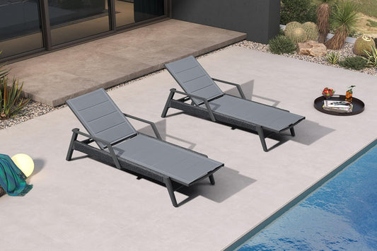 PURPLE LEAF Outdoor Chaise Lounge 2 Pieces Patio Recliner Sunbathing Tanning Chair for Poolside Balcony with Armrests Backyard Moon Basalt