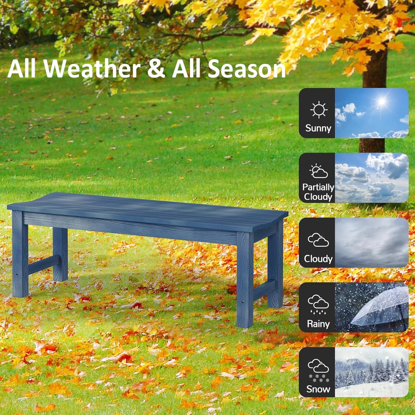 Outdoor Bench, 2-Person Patio Backless Bench Holds up to 800lbs, Weatherproof Garden Bench That Never Rot and Fade, Suit for Backyard, Porch, Patio, Deck and Entryway (Blue)