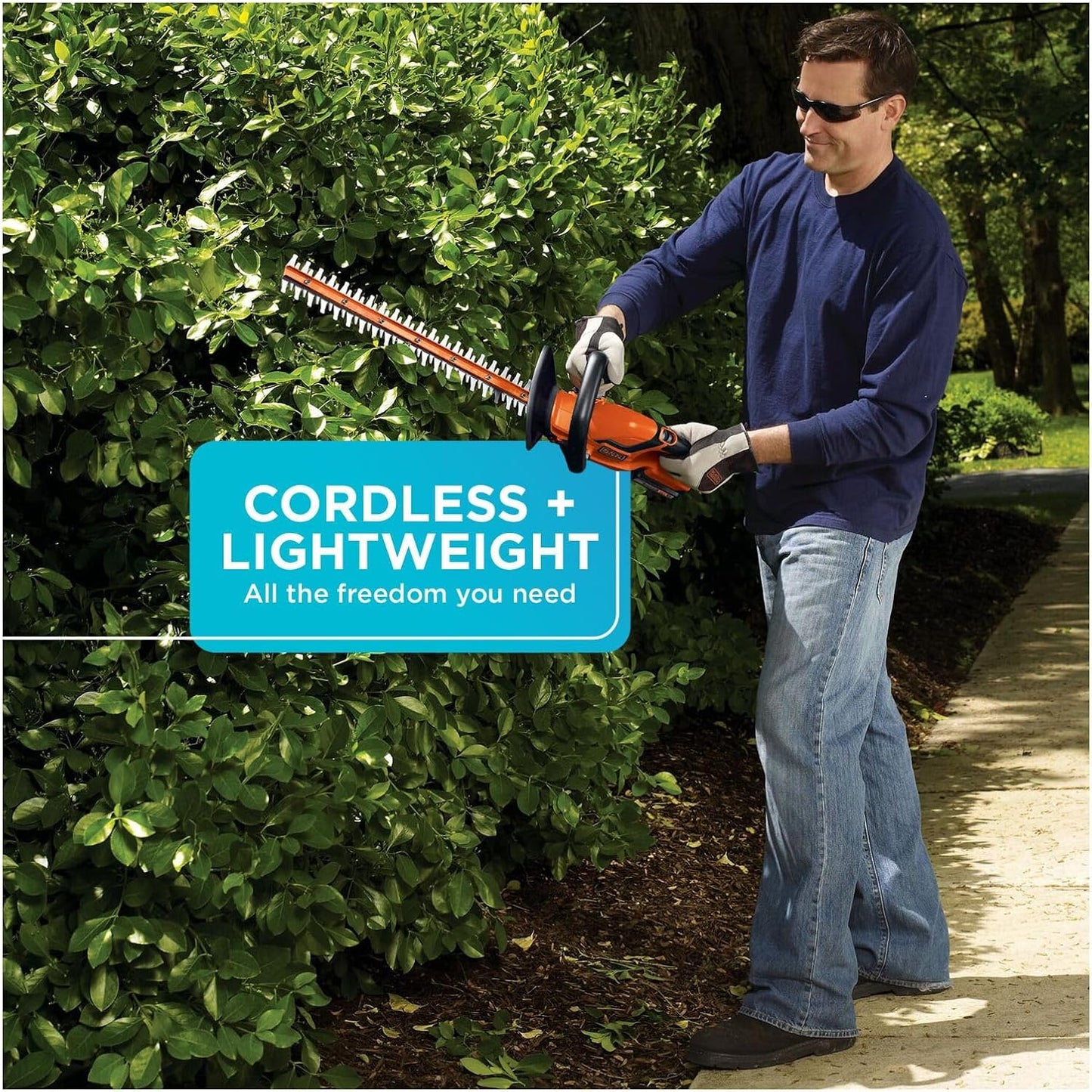 BLACK+DECKER 20V MAX Cordless Hedge Trimmer, 22 Inch Steel Blade, Reduced Vibration, Battery and Charger Included (LHT2220)