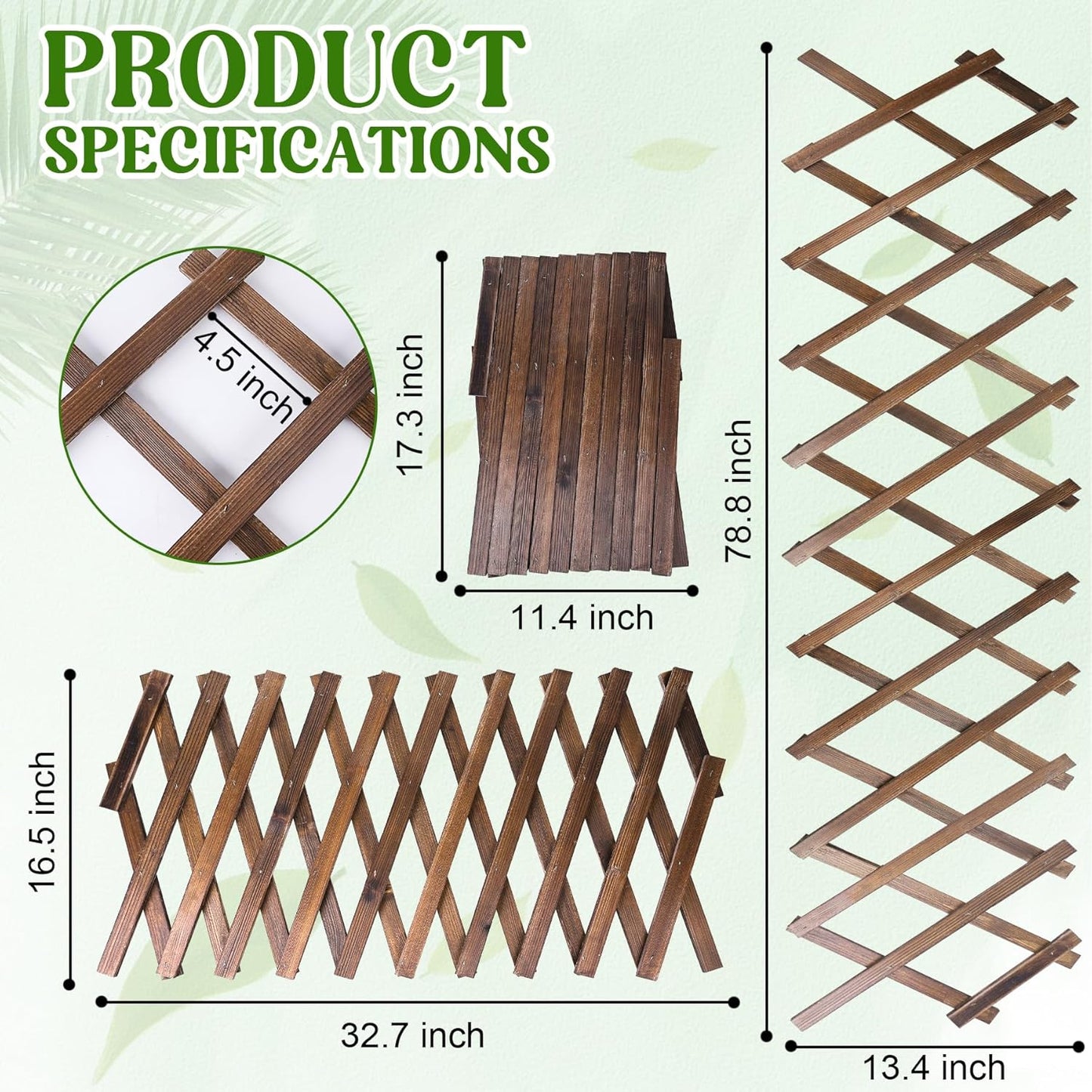 Wood Lattice Fence Panels for Outside 13.4"x78.8" Expandable Natural Wooden Wall Trellis Board Decorative Lattice Trellis Frame for Climbing Plants Vine Ivy Rose Outdoor Balcony Garden 1 Pcs