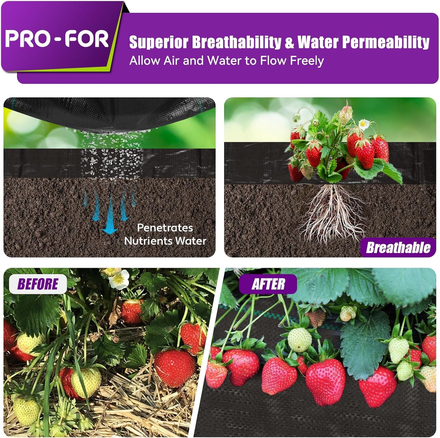 Heavy Duty Weed Barrier Fabric 3ft x 50ft, Landscape Ground Cover for Gardens & Driveways, Premium Weed Control with 10 U Shaped Staples