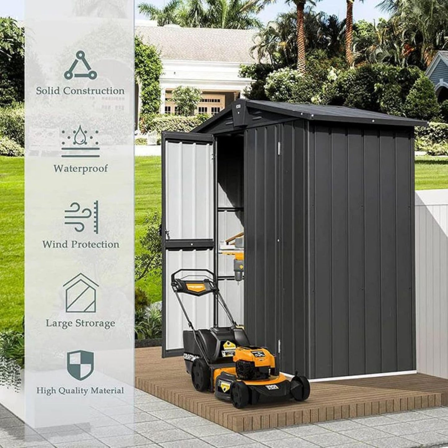 Domi Outdoor Storage Shed 5'x3, Metal Waterproof Tool Shed Utility Storage House with Double Lockable Doors & Air Vent for Garden Backyard Patio Lawn