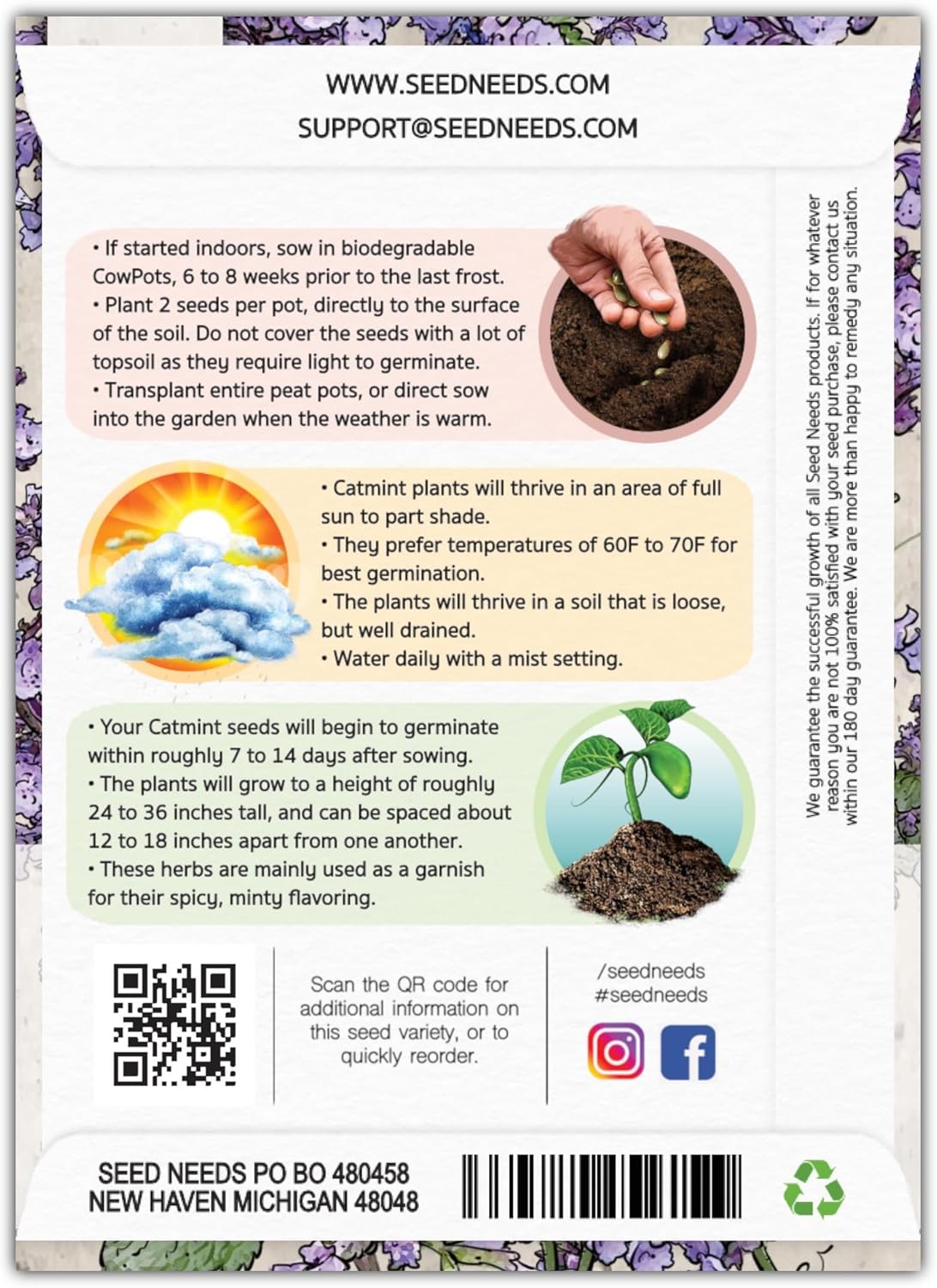 Seed Needs, Catmint Seeds for Cats - 600 Heirloom Seeds for Planting Nepeta mussinii - Perennial Flowering Medicinal Herb Non-GMO & Untreated (1 Pack)
